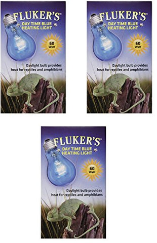 (3 Pack) Fluker Labs Reptile Incandescent Daylight Bulb for Pet Habitat, 60-watt, Blue