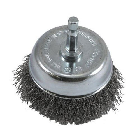 Forney 72731 Wire Cup Brush, Coarse Crimped with 1/4-Inch Hex Shank, 3-Inch-by-.012-Inch