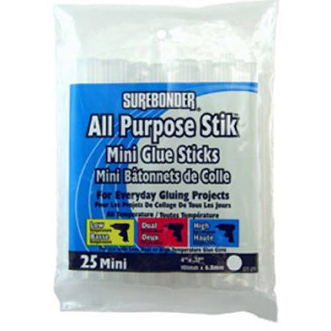 Surebonder DT-25 Made in the USA All Purpose Stik Mini Glue Sticks-All Temperature-Clear-5/16 D, 4" L Glue Stick-25 sticks per Bag