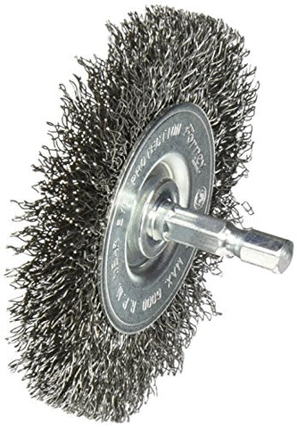Forney 72735 Wire Wheel Brush, Coarse Crimped with 1/4-Inch Hex Shank, 3-Inch-by-.012-Inch