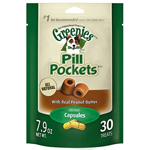 Greenies PILL POCKETS Soft Dog Treats, Peanut Butter, Capsule, one (1) 7.9-oz. 30-count pack of PILL POCKETS Treats for Dogs #1 vet-recommended choice for giving pills
