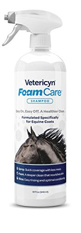 Vetericyn FoamCare Horse Shampoo | Equine Shampoo with Aloe to Promote Healthy Skin and Coat - Paraben Free - Cleans, Moisturizes, and Conditions Horse's Coat - Instant Foam Shampoo - 32-ounce
