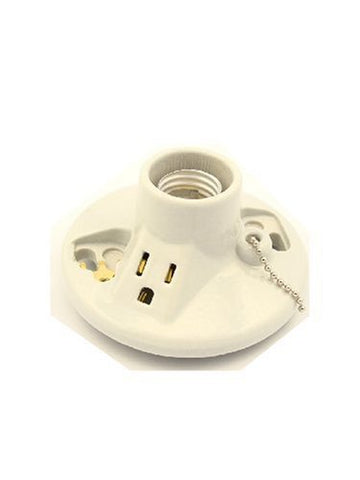 Leviton 9726-C One-Piece Glazed Porcelain Outlet Box Mount, Incandescent Lampholder, Pull Chain, Top Wired, White