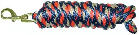 Hamilton Poly Lead with Bolt Snap, Red/Navy Blue/Tan Striped Pattern, 5/8" Thick x 10' Long