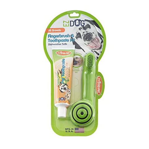 EZDOG Triple Pet Finger Brush and Toothpaste Kit For Brushing Dog's Teeth | Best Dental Care For Dogs For Fresh Breath