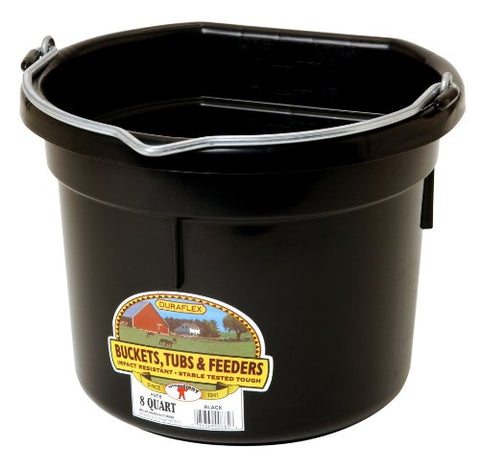 Miller Manufacturing P8FBBLACK Plastic Flat Back Bucket for Horses, 8-Quart, Black