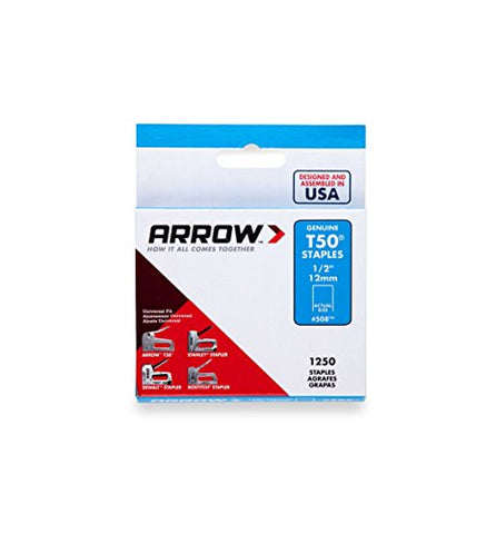 Arrow Fastener 508 Genuine T50 1/2-Inch Staples, 1,250-Pack