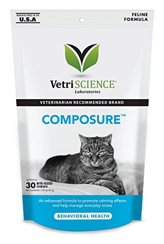 VetriScience Laboratories Composure, Calming Formula for Cats, 30 Bite-Sized Chews
