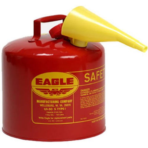 Eagle UI-50-FS Red Galvanized Steel Type I Gasoline Safety Can with Funnel, 5 gallon Capacity, 13.5" Height, 12.5" Diameter