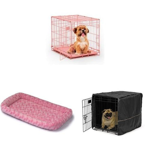 24-Inch Pink Single Door iCrate with Fleece Bed and Cover