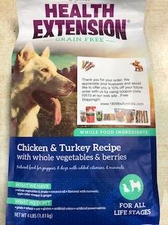 Health Extension Grain Free Formula, Dog Food, Chicken and Turkey with Whole Vegetables and Berries. 10-Pound