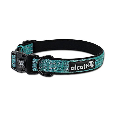 Alcott Adventure Dog Collar with Reflective Stitching & Neoprene Padding, Large, Blue