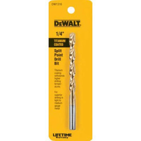 DEWALT DW1316 1/4-Inch Titanium Split Point Twist Drill Bit