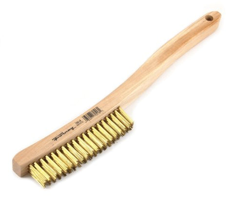 Forney 70518 Wire Scratch Brush, Brass with Curved Wood Handle, 13-3/4-Inch-by-.012-Inch