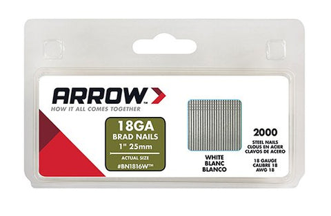 Arrow Fastener BN1816WCS 1-Inch White Brad Nails, 18-Gauge