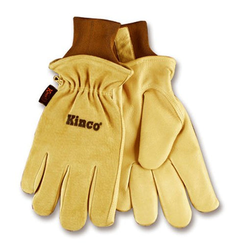 KINCO 94HK-XL Men's Lined Grain Suede Pigskin Gloves, Heat Keep Lining, X-Large, Golden