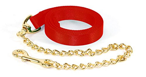 Hamilton 7-Feet Single Thick 1-Inch Nylon Horse Lead with 24-Inch Chain with Snap, Red
