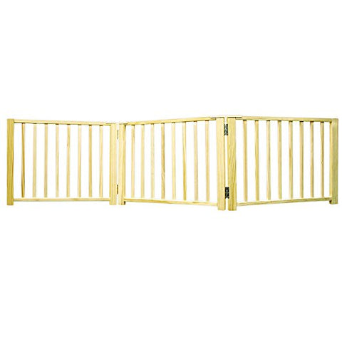Four Paws 3 Panel Free Standing Walk Over Wooden Dog Gate, 24"-64" W by 17" H