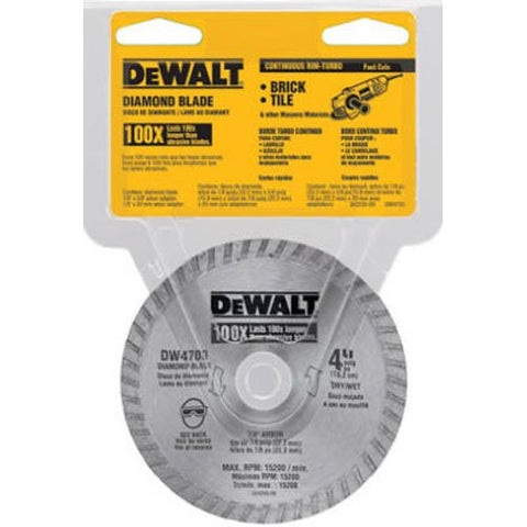 DEWALT DW4700 Industrial 4-Inch Dry or Wet Cutting Continuous Rim Diamond Saw Blade with 7/8-Inch Arbor