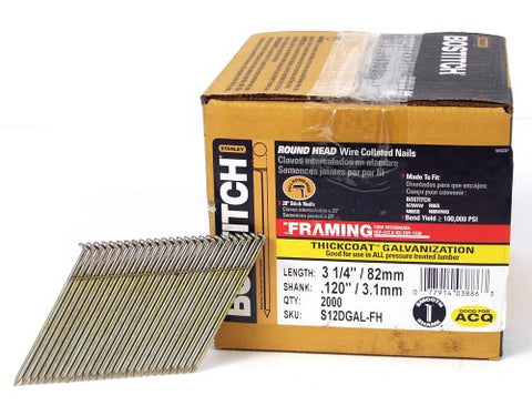 BOSTITCH S12DGAL-FH 28 Degree 3-1/4-Inch by .120-Inch Wire Weld Galavanized Framing Nails (2,000 per Box)