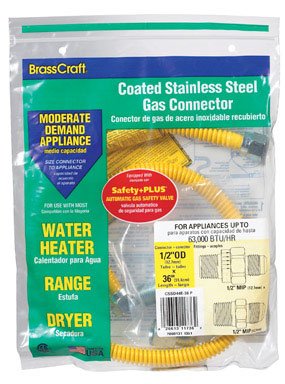 Brasscraft Gas Connector Coated Stainless Steel 36 " 1/2 " Mip X 1/2 " Mip 3/8 " Id. Use With Dryer/