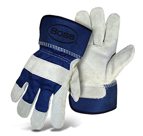 Boss Gloves 4095U Heavy Duty Select Split Cowhide Leather Palm Glove, Large, Blue