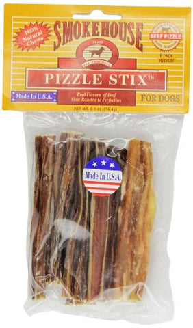 SmokeHouse PET PRODUCTS 83038 6-Pack Beef Pizzle Treat for Dogs, 4-Inch