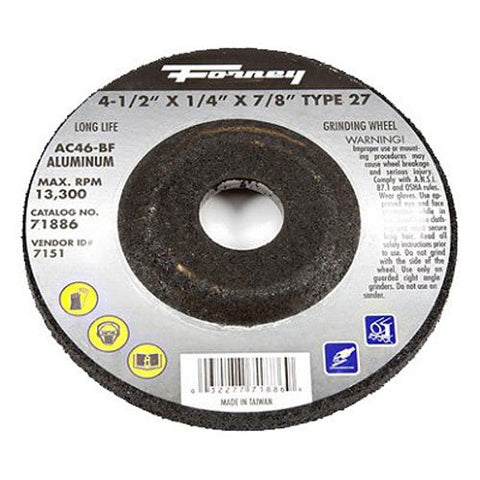 Forney 71886 Grinding Wheel with 7/8-Inch Arbor, Aluminum Type 27, AC46-BF, 4-1/2-Inch-by-1/4-Inch