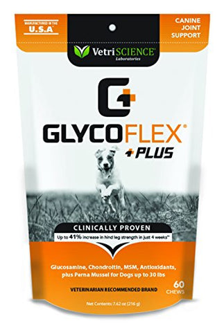 VetriScience Laboratories GlycoFlex Plus, Hip and Joint Supplement for Small Dogs, 60 Bite-Sized Chews