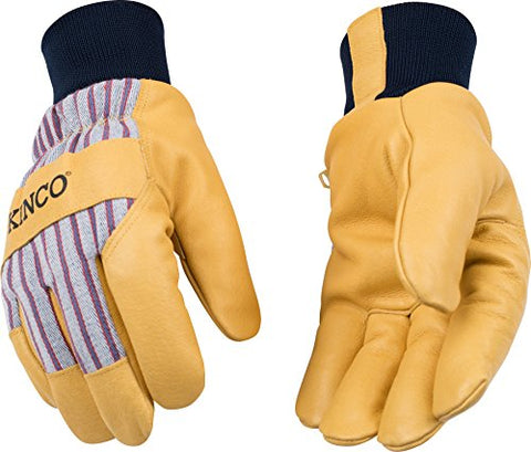 KINCO 1927KW-S Men's Lined Grain Pigskin Gloves, Heat Keep Lining, Knit Wrist, Small, Golden