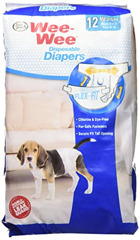 Four Paws Wee-Wee Products Disposable Dog Diapers (12 Pack), Medium