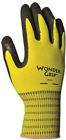 Wonder Grip WG310M Extra Grip Seamless Knit Work Gloves, Double-Coated Black Latex Palm, Excellent Wet or Dry Grip, Medium, Yellow