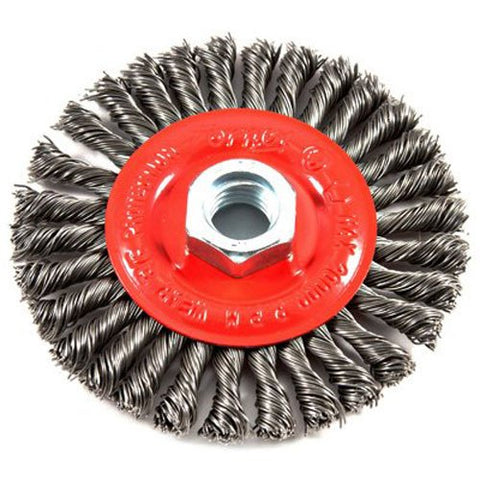 Forney 72760 Wire Wheel Brush, Stringer Bead Twist with 5/8-Inch-11 Threaded Arbor, 4-Inch-by-.020-Inch