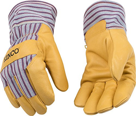KINCO 1927-M Men's Lined Grain Pigskin Gloves, Heat keep Lining, Medium, Golden
