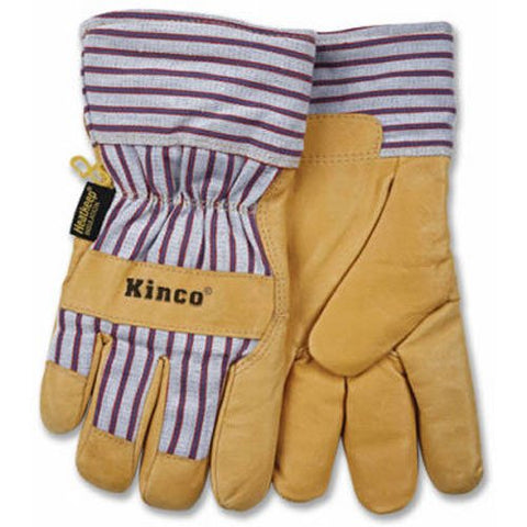 KINCO 1927-L Men's Lined Grain Pigskin Gloves, Heat Keep Lining, Large, Golden
