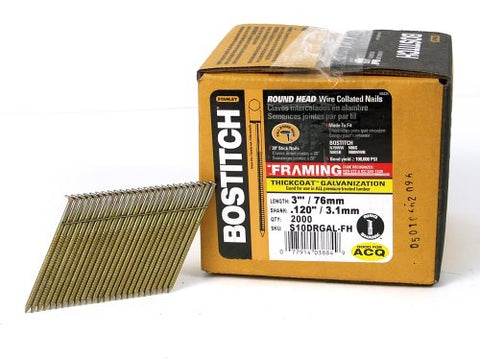 BOSTITCH S10DRGAL-FH 28 Degree 3-Inch by .120-Inch Wire Weld Galvanized Ringshank Framing Nails (2,000 per Box)