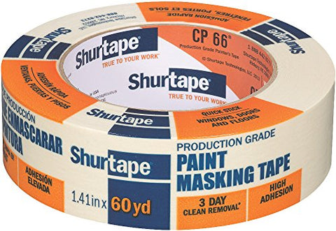 Shurtape CP 66 Contractor Grade, High Adhesion Masking & Painter's Tape, 36mm x 55m, Natural, 1 Roll (102803)