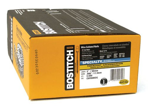 BOSTITCH C6R90BDG 2-by-0.090-Inch Thickcoat Ring Shank by 15-Degree Coil Siding Nail, 3600-Per Box