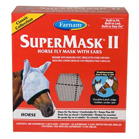 Farnam SuperMask II Classic Horse Fly Mask with Ears, Horse size, Assorted
