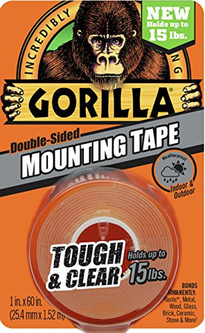 Gorilla 6065001 Tough & Clear Mounting Tape, Double-Sided, 1" x 60", Clear