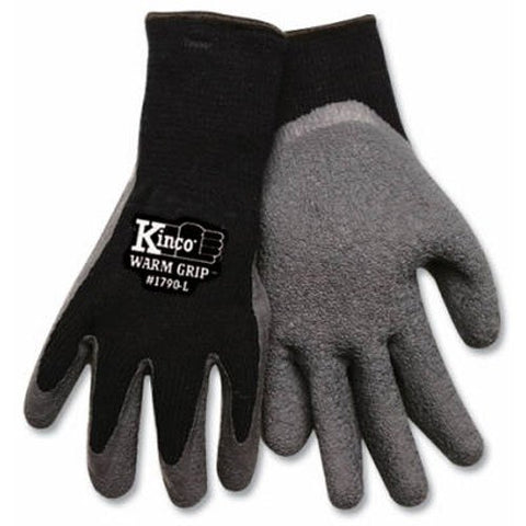 KINCO 1790-M Men's Warm Grip Thermal Lined Latex Coated Gloves, Medium, Black/Gray