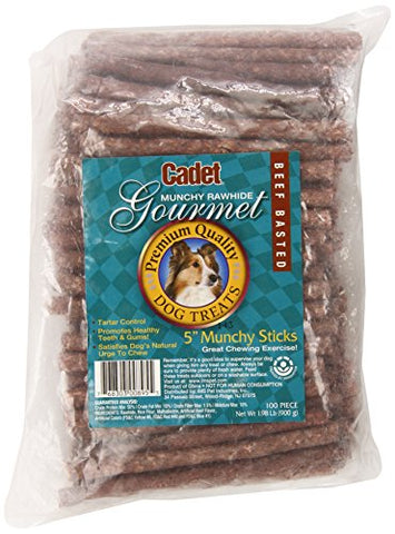 Cadet 100-Pack Rawhide Beef Munchy Sticks for Dogs, 5-Inch