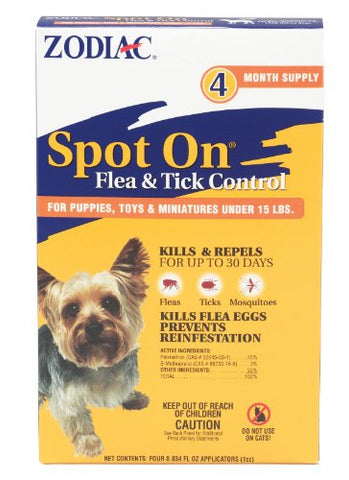 Zodiac Spot on Flea & Tick Control for Dogs Under 15 Pounds, 4-Month Supply
