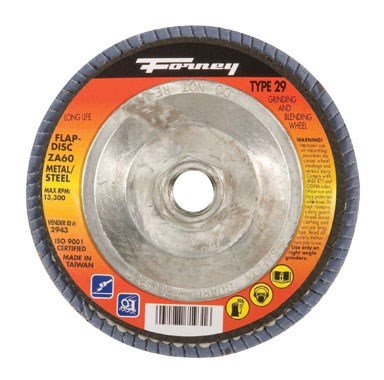 Forney 71986 Flap Disc, Type 29 Blue Zirconia with 7/8-Inch Arbor, 60-Grit, 4-1/2-Inch