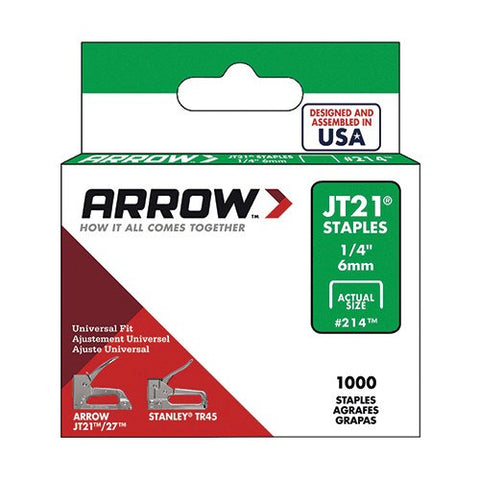 Arrow Fastener 214 Genuine JT21 1/4-Inch Staples, 1,000-Staples