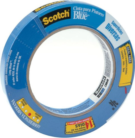 3M Scotch-Blue 2090 Safe-Release Crepe Paper Multi-Surfaces Painters Masking Tape, 27 lbs/in Tensile Strength, 60 yds Length x 3/4" Width, Blue