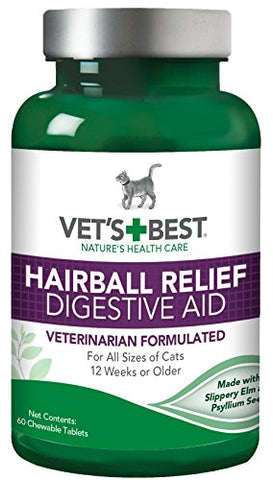 Vet's Best Cat Hairball Relief Digestive Aid, 60 Chewable Tablets, Classic Chicken Flavor