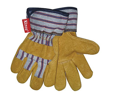 KINCO 1917-Y Child's Grain Pigskin Leather Glove with Safety Cuff, Ages 7-12, Youth, Golden