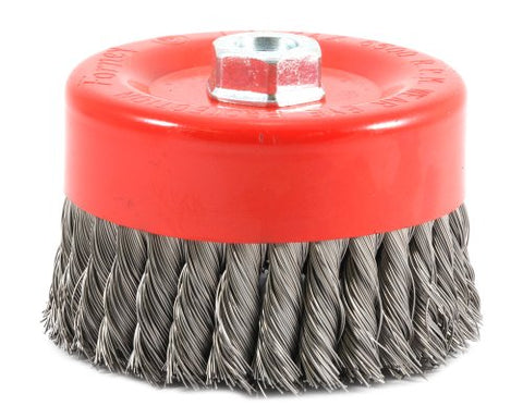 Forney 72756 Wire Cup Brush, Knotted with 5/8-Inch-11 Threaded Arbor, 6-Inch-by-.020-Inch