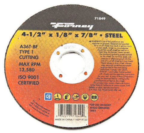 Forney 71849 Cut-Off Wheel with 7/8-Inch Arbor, Metal Type 1, A36T-BF, 4-1/2-Inch-by-1/8-Inch